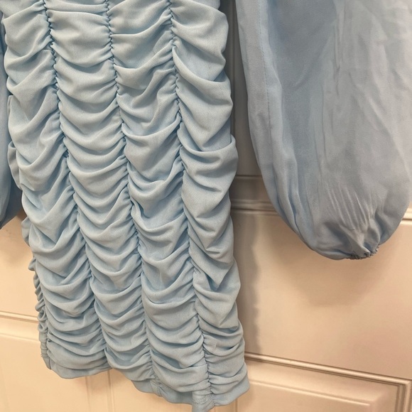 Hello Molly ruched front dress puff sheer sleeves light blue size 4 - Picture 4 of 6